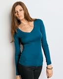 Bella Womens Andrea Sheer Rib Long Sleeve Longer-Length V Neck T Shirt. B8750