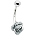 SINGLE Silver ROSE Belly Button Ring