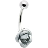 SINGLE Silver ROSE Belly Button Ring
