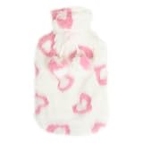 Hot Water Bottle With Soft White & Pink Hearts Cover