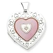 Sterling Silver MOP (Mother of Pearl) Diamond 2-frame Heart Locket with 20 inch Sterling Silver Chain