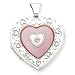 Sterling Silver MOP (Mother of Pearl) Diamond 2-frame Heart Locket with 20 inch Sterling Silver Chain