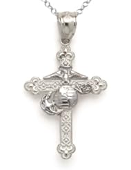 14kt White Gold Large Fancy Marine Cross Pendant - Chain Included