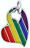 Gay Rainbow Heart Silver Tone Pewter Pendant Necklace