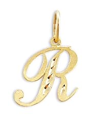 Cursive R Letter 14k Yellow Gold Initial Pendant Solid