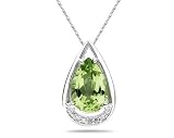 Pear Shaped Peridot and Diamonds Raindrop Pendant in White Gold