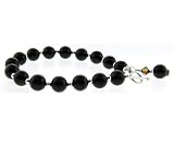 Black Onyx and Sterling Silver Bracelet with Swarovski Crystal, 6.5