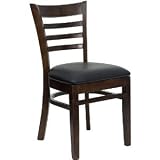 Ladder Back Beech Wood Dining Room - Kitchen Side Chair - Walnut - Black Vinyl