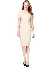 Linen Blend Square Neck Seam Dress