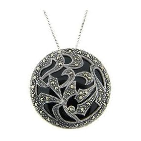 Sterling Silver Marcasite Genuine Black Onyx Filigree Overlay Medallion... by