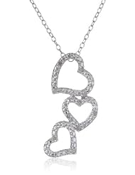 Sterling Silver Diamond Triple Heart Pendant Necklace, (.1 Cttw, G-H Color, I2-I3 Clarity), 18"