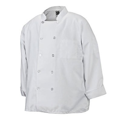 San Jamar J100 Chef Revival 24/7 Poly Cotton Blend Long Sleeve Basic Jacket with Clear Pearl Bottons, Small, White