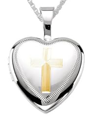 Small 0.925 Sterling Silver Heart & Cross Locket Pendant with optional Necklace