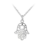 Sterling Silver Hamsa and Star of David Pendant, 18