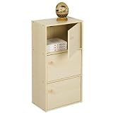 FURINNO 3 Tier Bookcase Shelf with Door w/Round Handle, 11202SBE