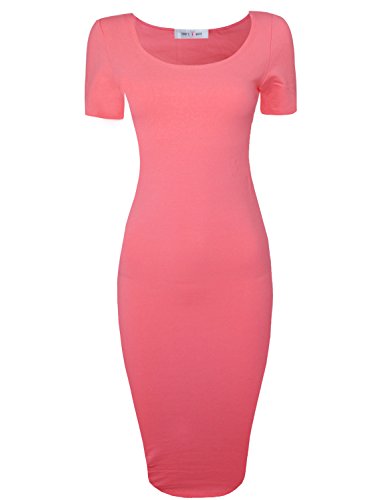 Tom's Ware Women Sophisticated Slim Fit Scoop Neck Short Sleeve Midi Dress