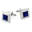 Elegant silver plated square cufflinks with centrally set dark blue coloured catseye with presentation box
