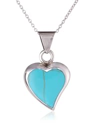 Sterling Silver and Turquoise Inlay Heart Pendant Necklace, 18"
