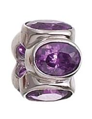 Genuine Zable (TM) Product. 925 Sterling Silver February (Purple) Oval Birthstones in Bead Charm. 100% Satisfaction Guaranteed.
