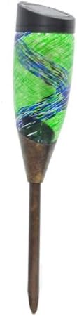 28 Inch Hand-blown Glass Solar Power Torchlight Garden Stake Light Decoration, Green