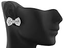 Ladies Silver with Clear Iced Out Mini Style Bow Stud Earrings