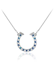 14k White Gold Diamond & Blue Sapphire Good Luck Charm Horseshoe Necklace