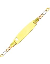 14K 3 Tri-color Gold 2.5mm Baby Heart ID Figaro Bracelet with Lobster Claw Clasp - 6" Inches