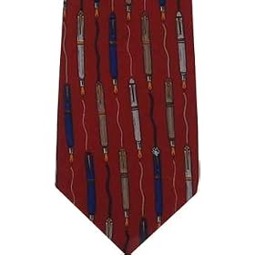 Fountain Pens neckties silk red by Vicky Davis