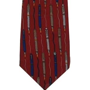 Fountain Pens neckties silk red by Vicky Davis