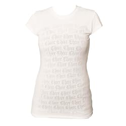 White All Over Cheer Print Burnout Burn Out Partially See through Tee, Fashion Forward!