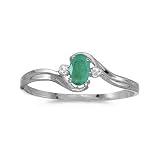 14k White Gold Oval Emerald And Diamond Ring