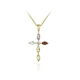 18K Gold over Sterling Silver Multi Gemstone Cross Pendant