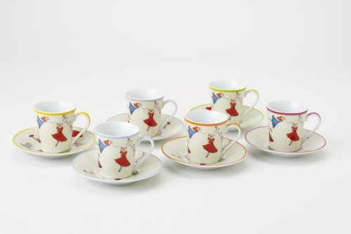 Yedi Houseware Classic Coffee and Tea Dancing Fairies Espresso Cups and Saucers, Set of 6