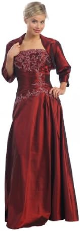 Taffeta mother of the bride formal gown 1150J-BURGUNDY-XL
