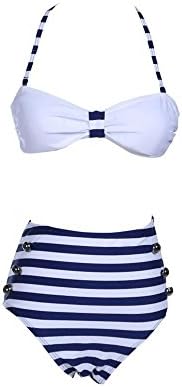 MEDY Women's Vintage Flirt Bandeau High Waist Polka Dots Swimwear Blue