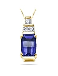0.05 Cts Diamond & 7x5 mm Iolite Pendant in 14K Yellow Gold