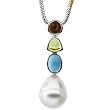 14K White Gold Paspaley South Sea Cultured Pearl, Citrine, Peridot and Blue Topaz Pendant