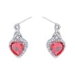 Sterling Silver Fashion Earrings with Red CZ - Heart