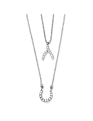 Sterling Silver 16in Double Strand Wishbone & Horseshoe CZ Necklace