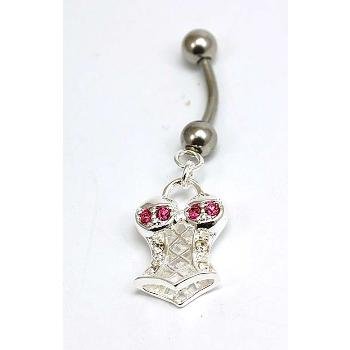 JORDAN Silver Plated Crystal Set Basque Charm Navel Bar in a Smart Presentation Box