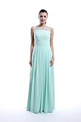 A-line Chiffon Illusion Lace Belted Bateau Neck Natural   Waistline Sleeveless Floor Length Bridesmaid Dress 
