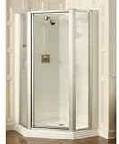 Kohler K-702305-D3-BH Memoirs Neo-Angle Shower Door with Custom Wall and Frosted Glass, Bright Brass
