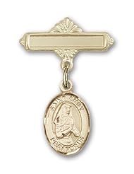 Gold Filled Baby Badge with St. Emily de Vialar Charm and Polished Badge Pin