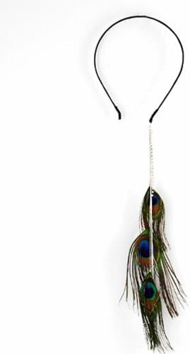 Peacock Feather Headband Crystal Links 12 inch Dangle Fashion Jewelry