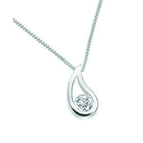 Elements Sterling Silver Ladies' P2621C Clear Cubic Zirconia Checkerboard Pendant. 46cm Curb Chain