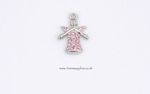 Guardian Angel Charm - Crystal Encrusted - Pink