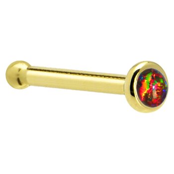 Childrens Toyshop  Jewelry : Solid 14KT Yellow Gold 2mm Fire Red Synthetic Opal Nose Bone - 18 Gauge