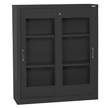 Sandusky Lee BV2S361842-09 Black Steel Clear View Storage Cabinet with Sliding Doors,  2 Adjustable Shelves, 42" Height x 36" Width x 18" Depth