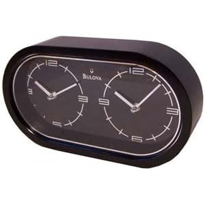 Bulova Sonora Satin Black Finish Dual Time Desk Clock