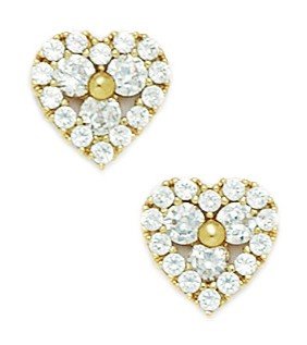 14k Yellow Gold CZ Big Heart Fancy Post Earrings - Measures 11x11mm - JewelryWeb